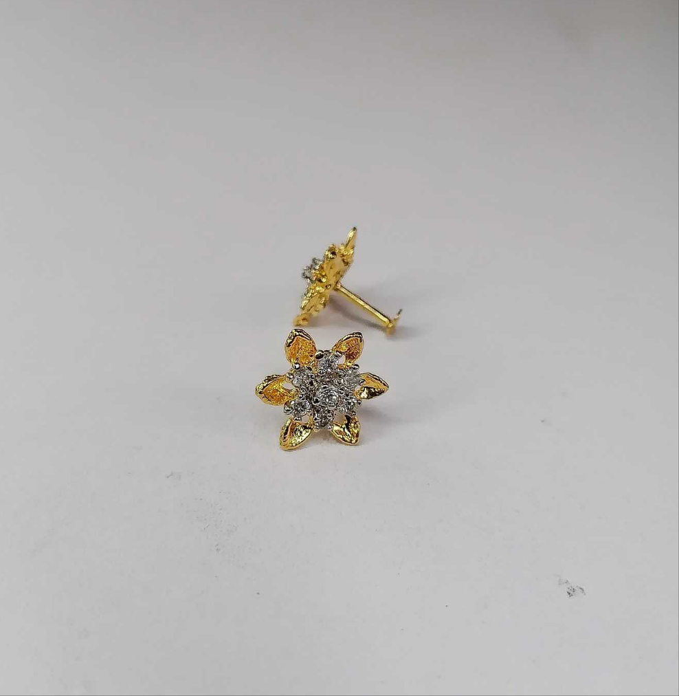 Gold Plated 7 Stone Floral Stud Earrings | Elegant Jewelry for Women & Girls