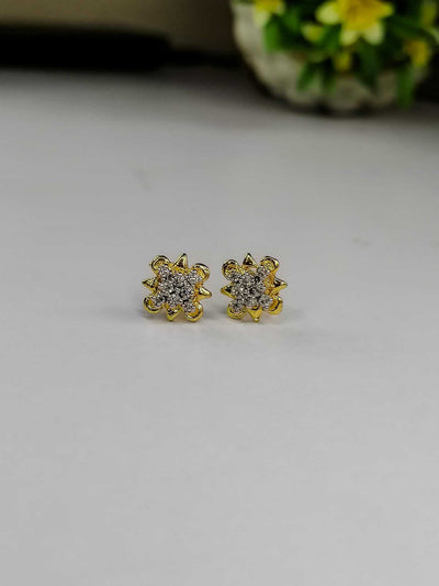 Gold Plated Flower Stud Earrings | Sparkling Stone Cluster Design for Women & Girls