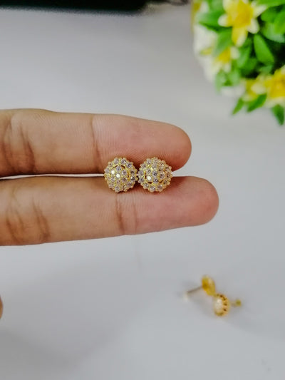 Stylish Round Cluster Stud Earrings for Women – Sparkling CZ Stones in Red, White & Blue