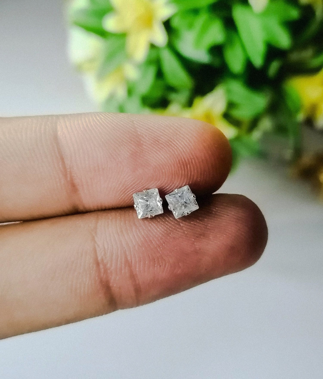 Chandi Square Stone Nose Pin 5mm | Sterling Silver Minimalist Nose Stud for Women & Girls