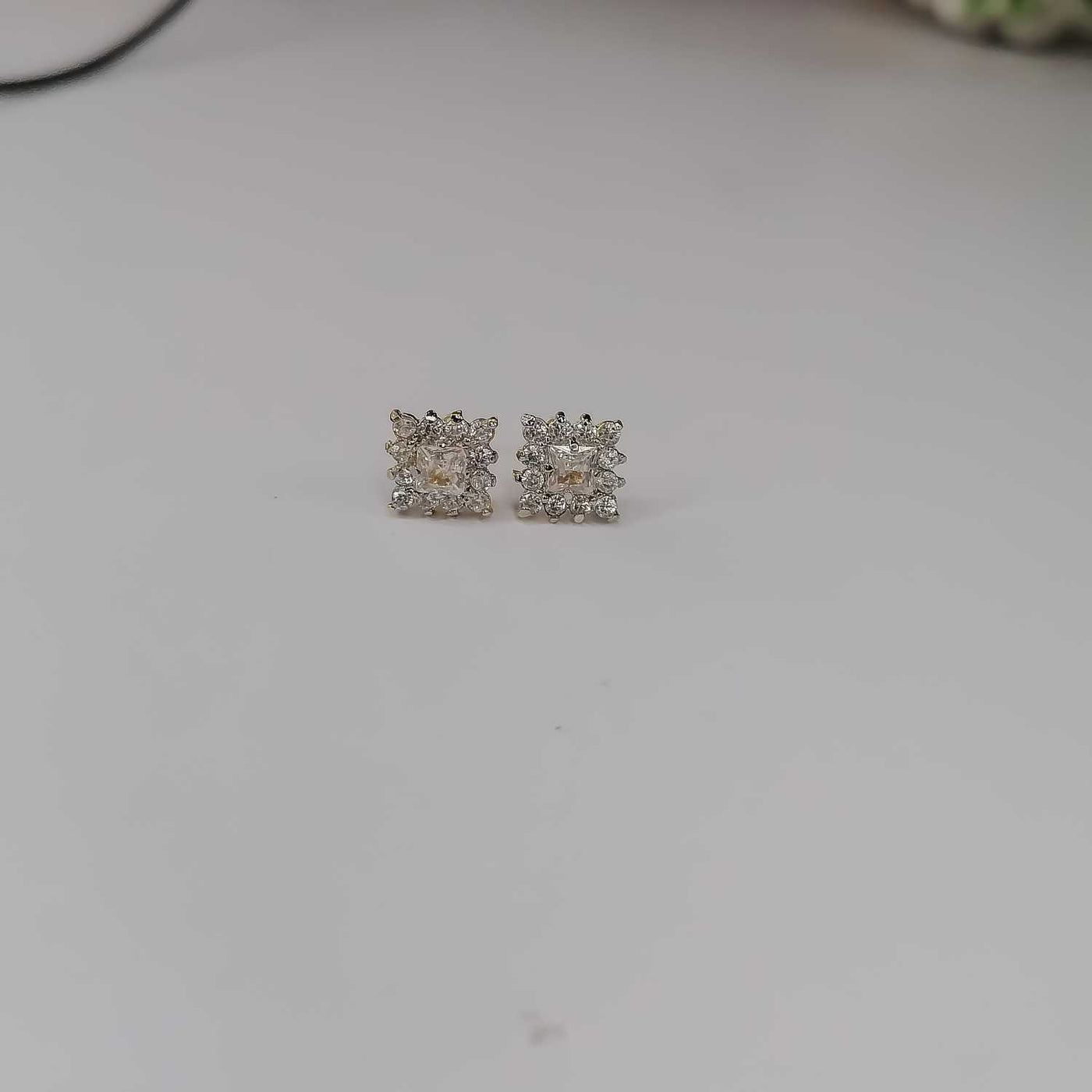 Gold Plated White Stone Stud Earrings | Square Cluster Design Jewelry for Women & Girls