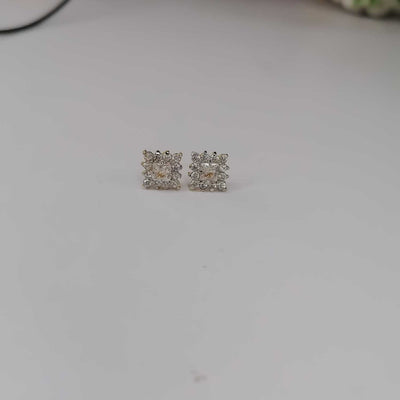 Gold Plated White Stone Stud Earrings | Square Cluster Design Jewelry for Women & Girls