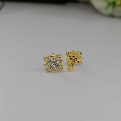 Gold Plated Flower Stud Earrings | Sparkling Stone Cluster Design for Women & Girls
