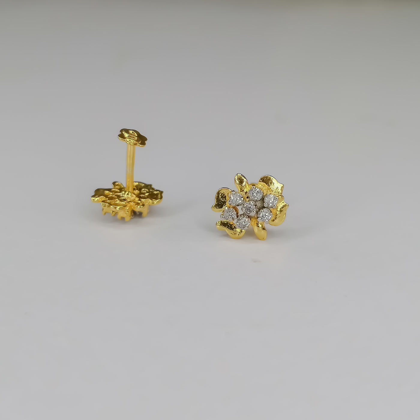 Gold Plated Floral  Earrings with White Stones – Stylish Stud Design for Women & Girls