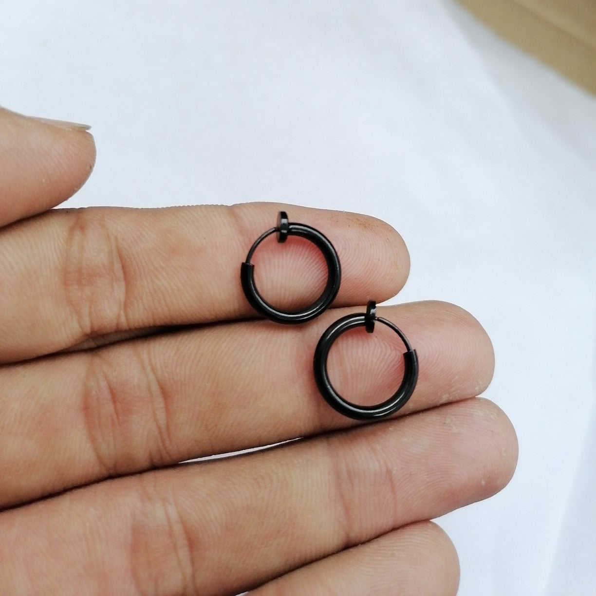 Black Hoop Earrings Sterling Silver - Black Huggie Earrings 8mm Cartilage