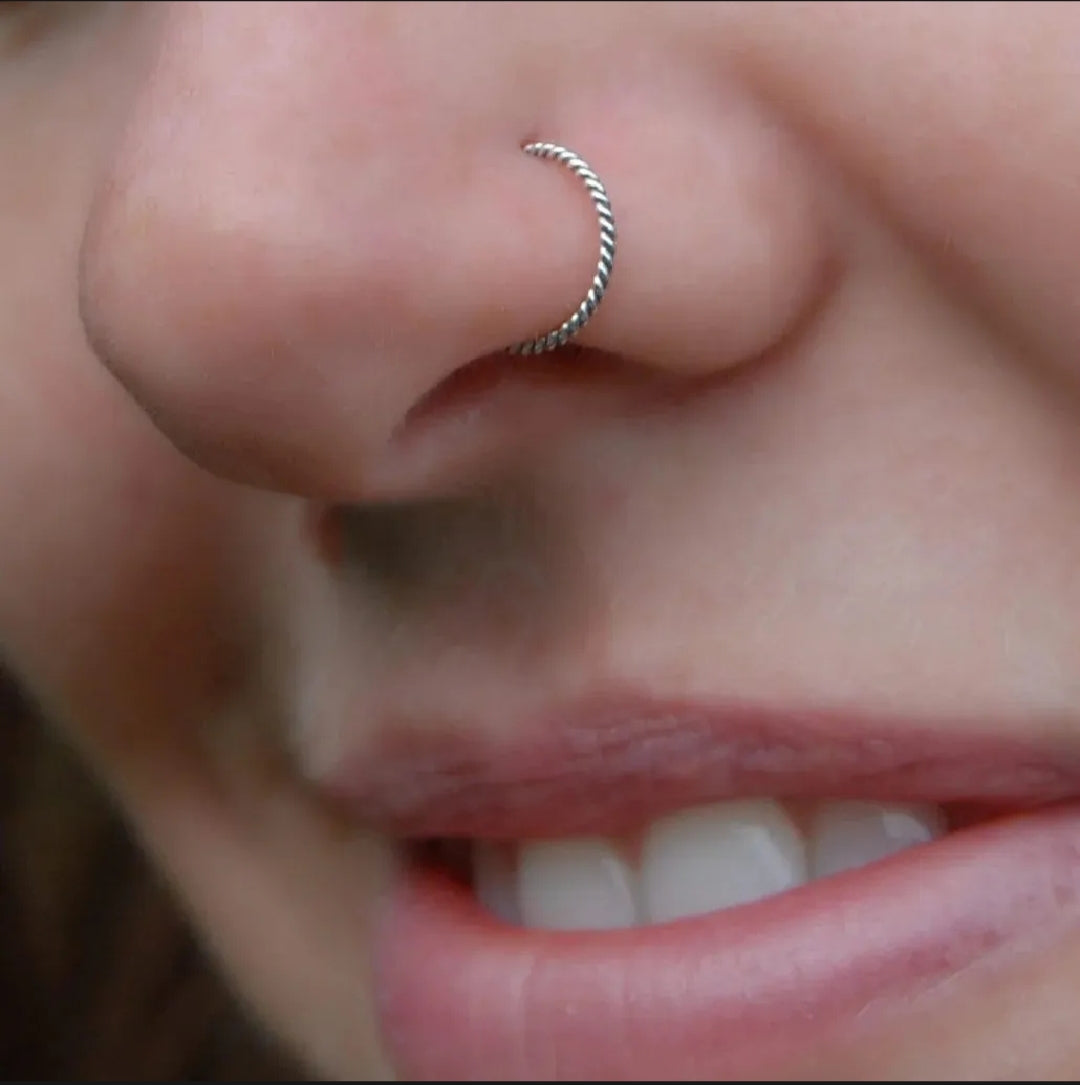 Silver Rope Nose Hoop & Hoop Earrings | Tiny Twist Wire Nose Ring