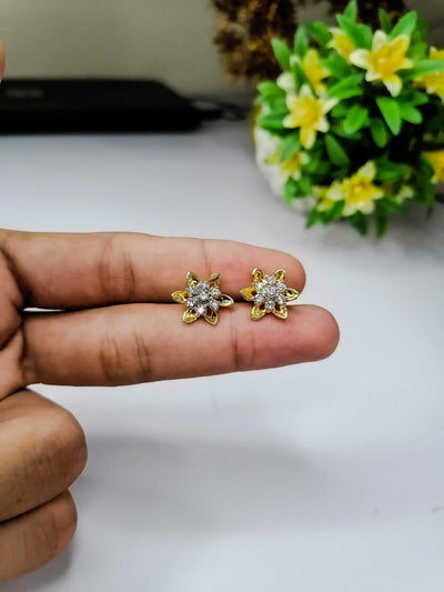 Gold Plated 7 Stone Floral Stud Earrings | Elegant Jewelry for Women & Girls