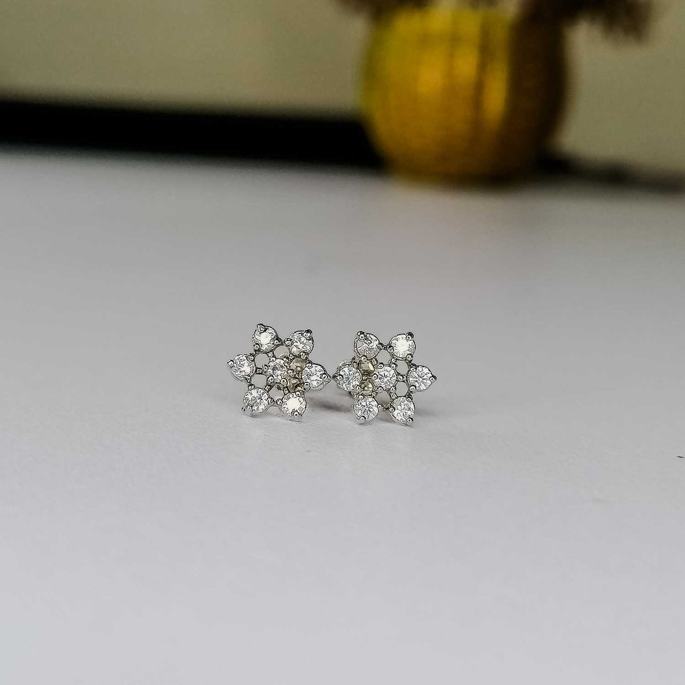 Silver Flower Stud Screw Earrings | Diamond Cut Sparkling Stones for Women & Girls