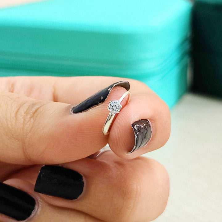 Pure Silver Zircon Nose Ring 10mm | Elegant Chandi Nose Hoop for Women & Girls