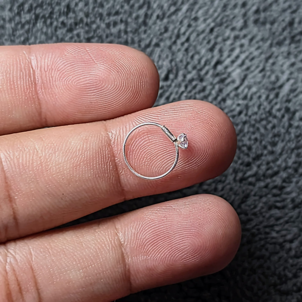 Pure Silver Zircon Nose Ring 10mm | Elegant Chandi Nose Hoop for Women & Girls