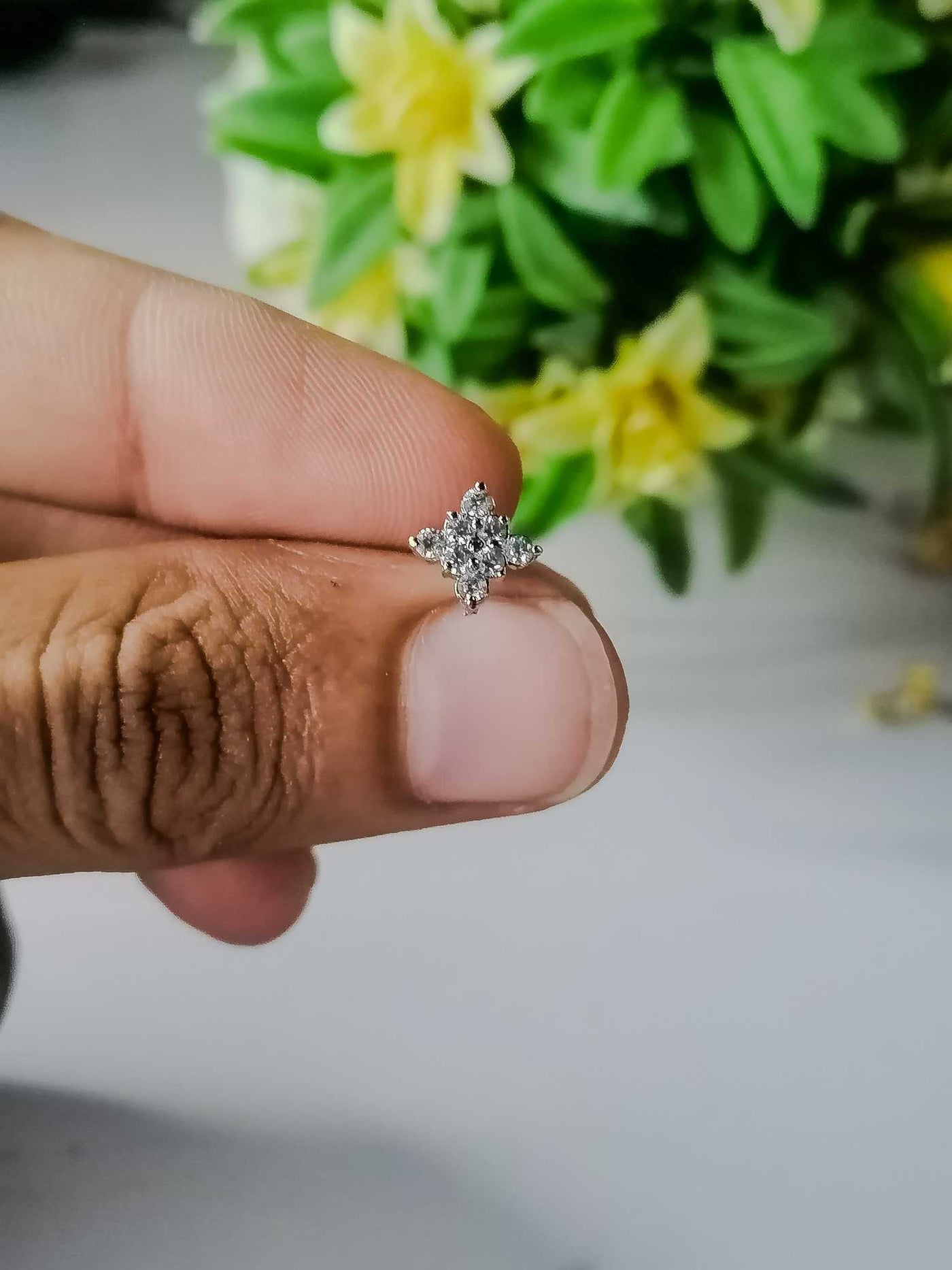 Elegant Silver Nose Pin | Diamond-Cut Sparkling Cluster Design for Women & Girls