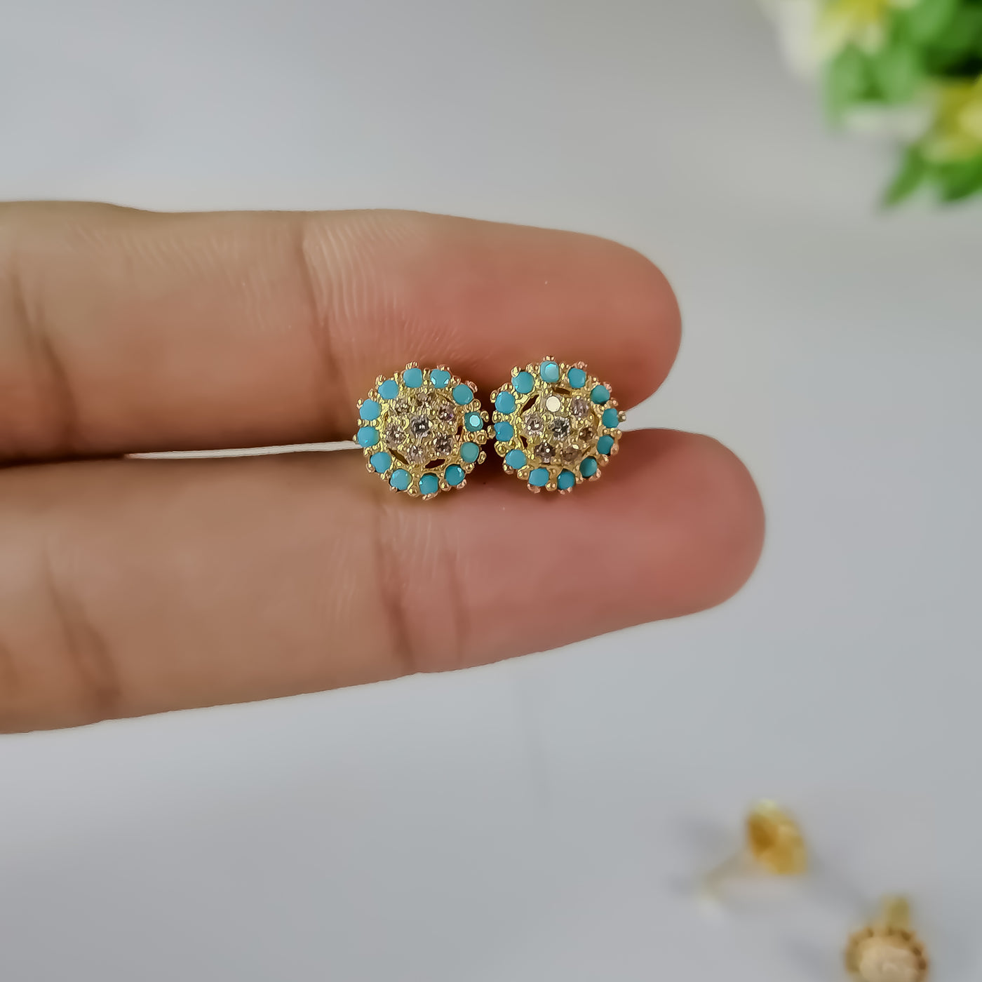 Stylish Round Cluster Stud Earrings for Women – Sparkling CZ Stones in Red, White & Blue