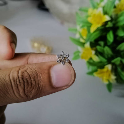 Silver Flower Stud Screw Earrings | Diamond Cut Sparkling Stones for Women & Girls