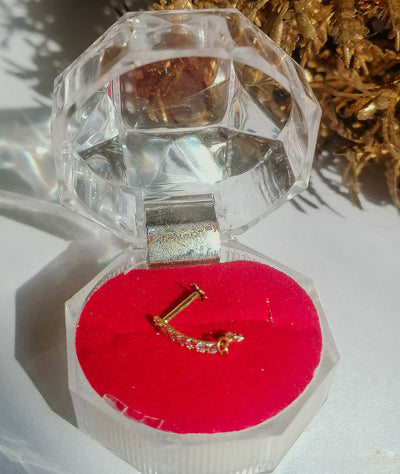 Gold Plated Nose Stud / Ear Piercing Pin with Stones – Elegant Curved Design for Women & Girls