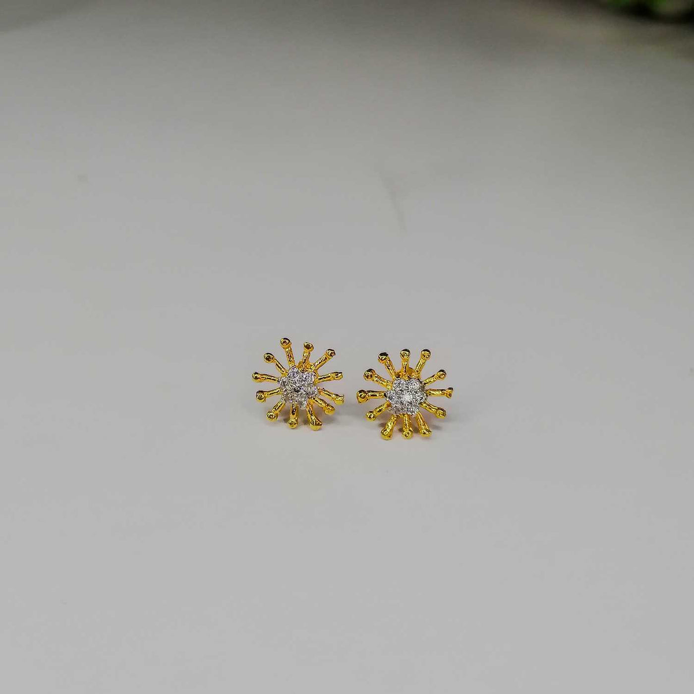 Gold Plated Sunburst Stud Earrings | Stylish Screw Back Design with Stones