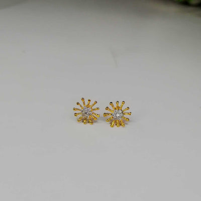 Gold Plated Sunburst Stud Earrings | Stylish Screw Back Design with Stones