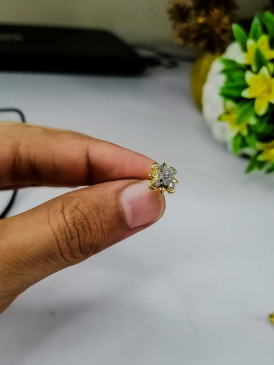 Gold Plated Flower Stud Earrings | Sparkling Stone Cluster Design for Women & Girls