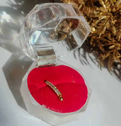 Gold Plated Nose Stud / Ear Piercing Pin with Stones – Elegant Curved Design for Women & Girls