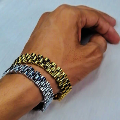Silver Golden Rolex Bracelet With Stainless Steel For Men