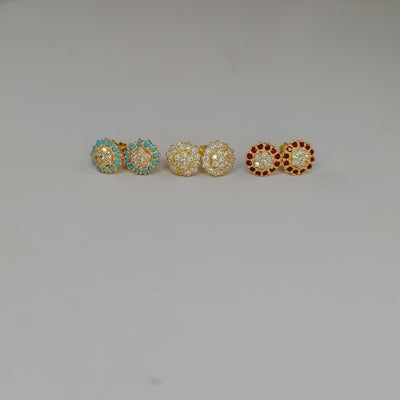 Stylish Round Cluster Stud Earrings for Women – Sparkling CZ Stones in Red, White & Blue