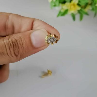 Gold Plated Floral  Earrings with White Stones – Stylish Stud Design for Women & Girls