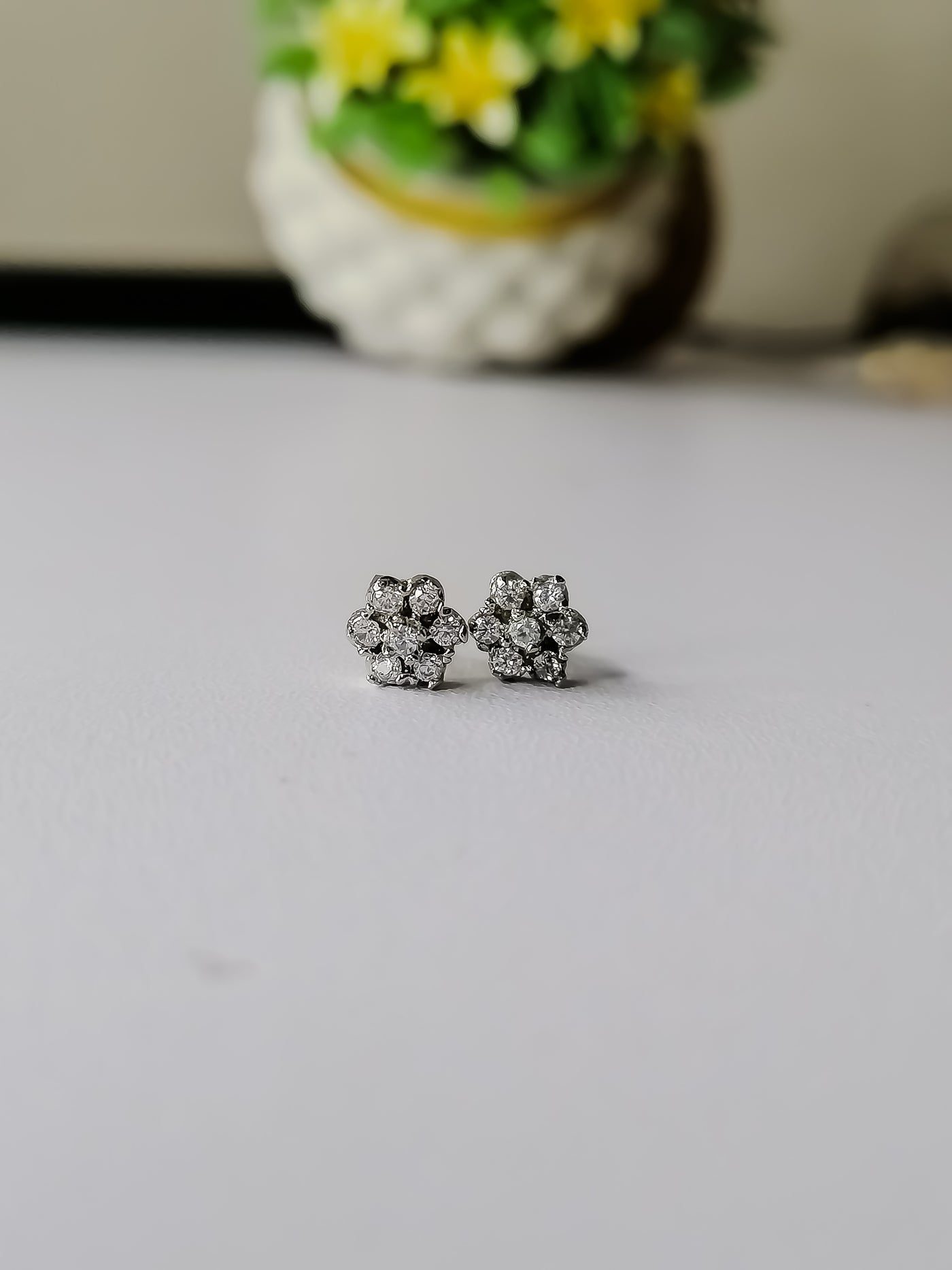 Silver Stud Earrings with beautiful 6 shiny stone