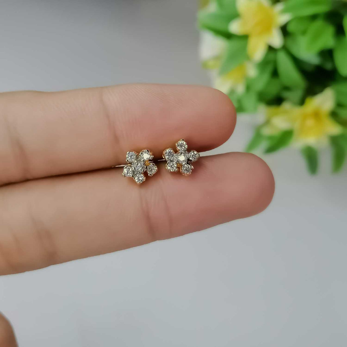 Diamond Flower Earrings Gold Plated | Labret Screw-Back Elegant Jewelry for Women & Girls