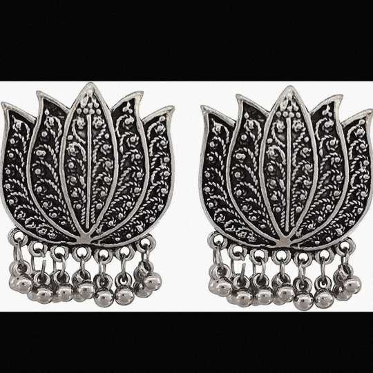 Oxidized Statement Lotus Choker Necklace Set with Earrings Jhumki