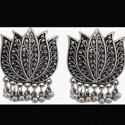 Oxidized Statement Lotus Choker Necklace Set with Earrings Jhumki