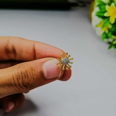 Gold Plated Sunburst Stud Earrings | Stylish Screw Back Design with Stones
