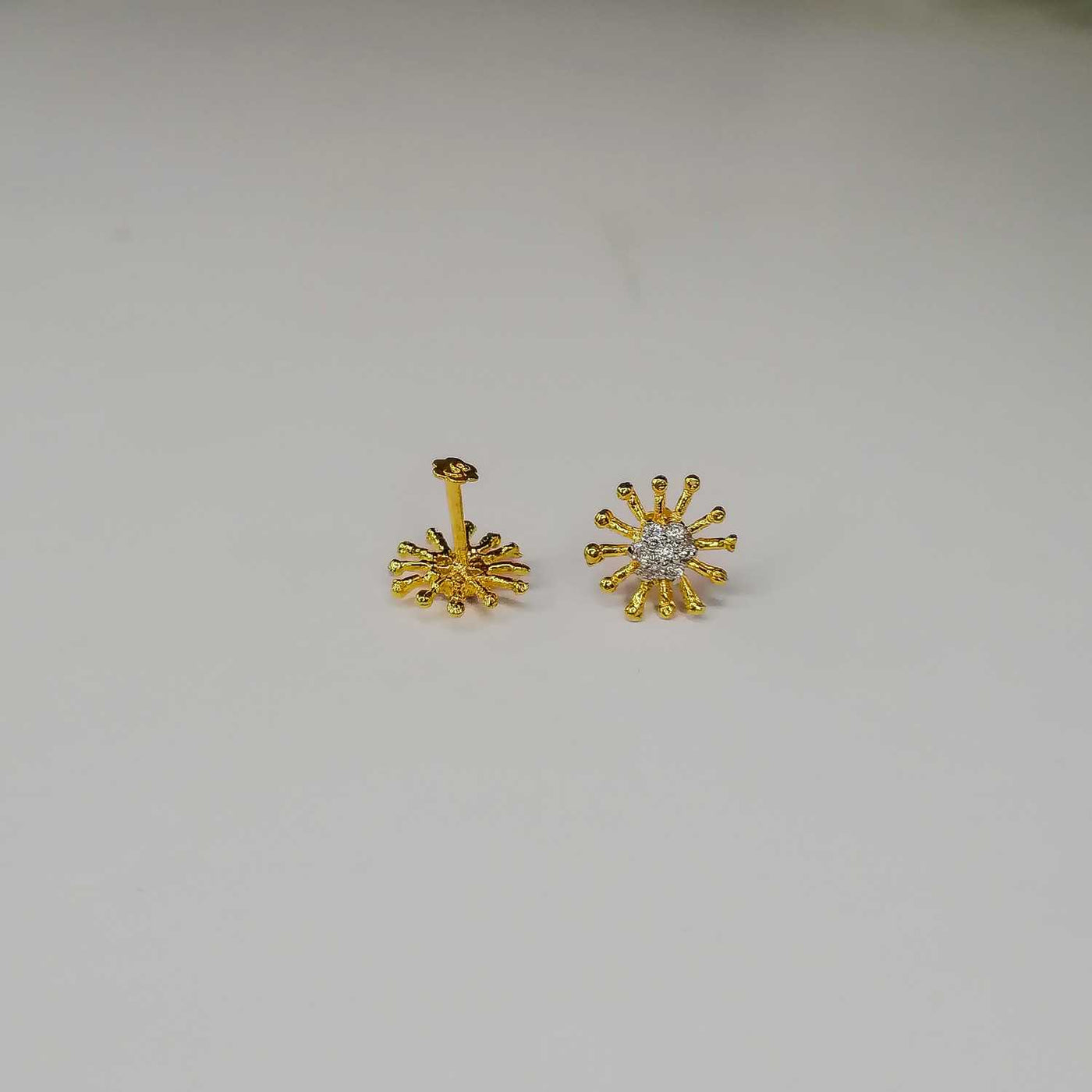 Gold Plated Sunburst Stud Earrings | Stylish Screw Back Design with Stones