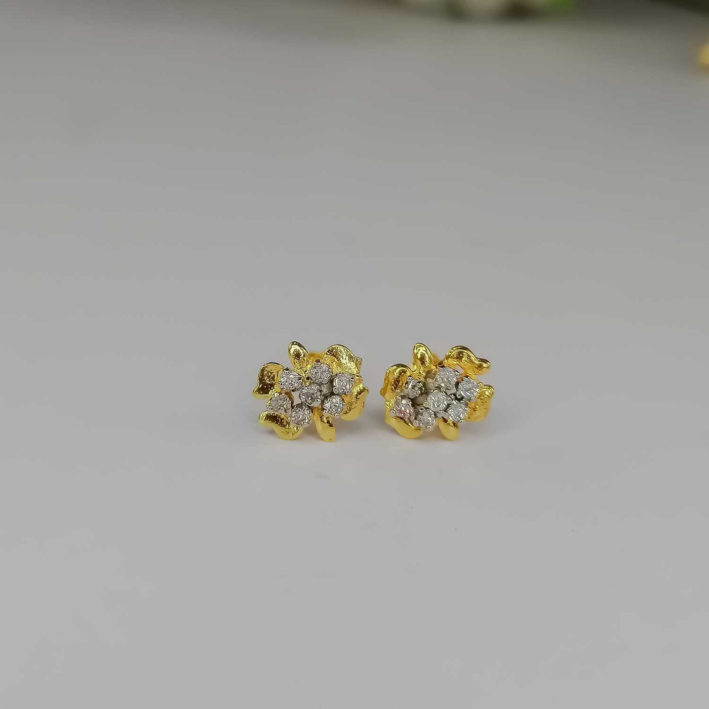 Gold Plated Floral  Earrings with White Stones – Stylish Stud Design for Women & Girls