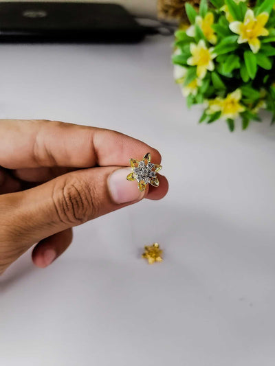 Gold Plated 7 Stone Floral Stud Earrings | Elegant Jewelry for Women & Girls