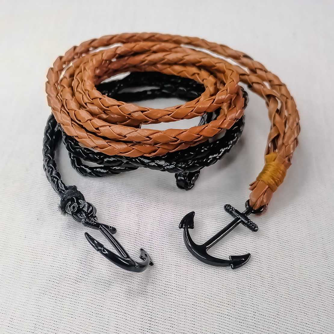 Black & Brown Leather Huck Bracelet Adjustable For Girls & Boys