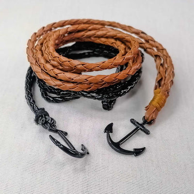 Black & Brown Leather Huck Bracelet Adjustable For Girls & Boys