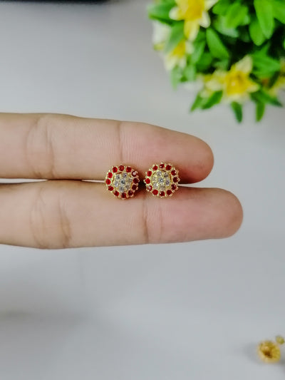 Stylish Round Cluster Stud Earrings for Women – Sparkling CZ Stones in Red, White & Blue