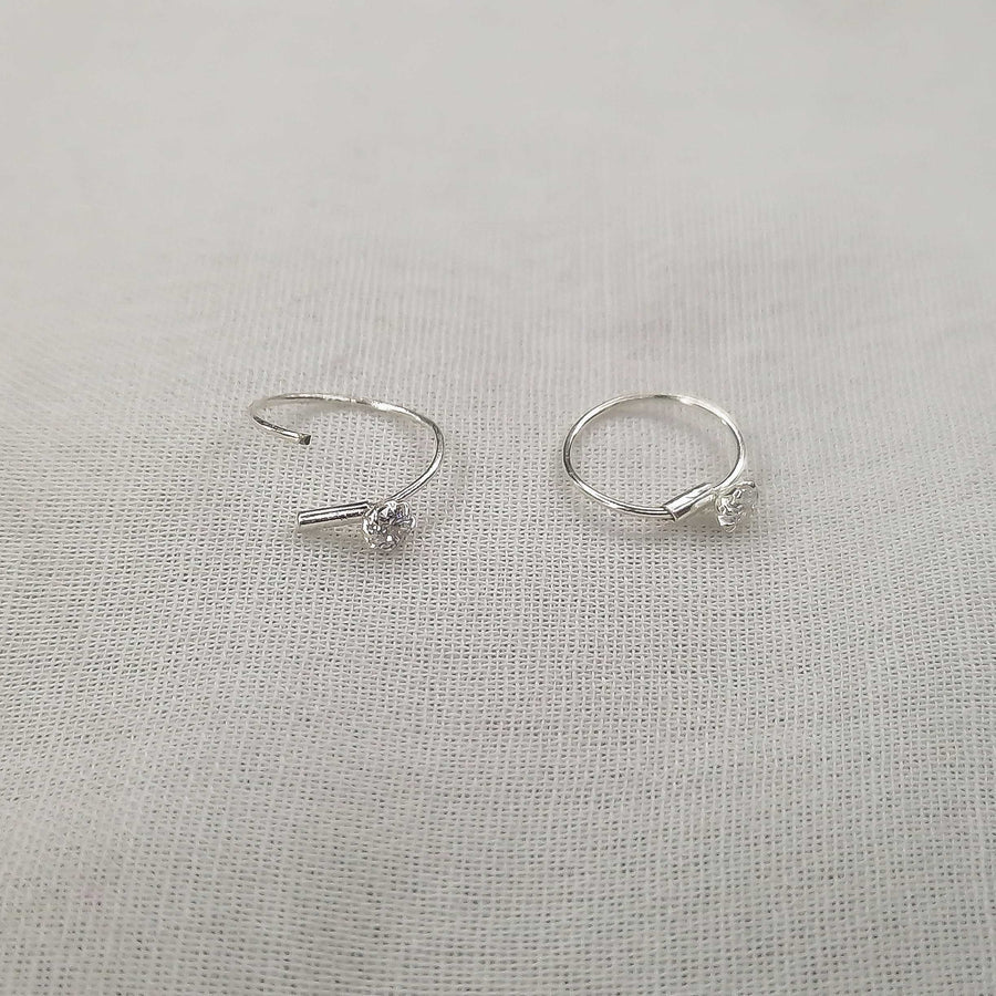 Pure Silver Zircon Hoop Earrings | Elegant Chandi Earrings for Women & Girls
