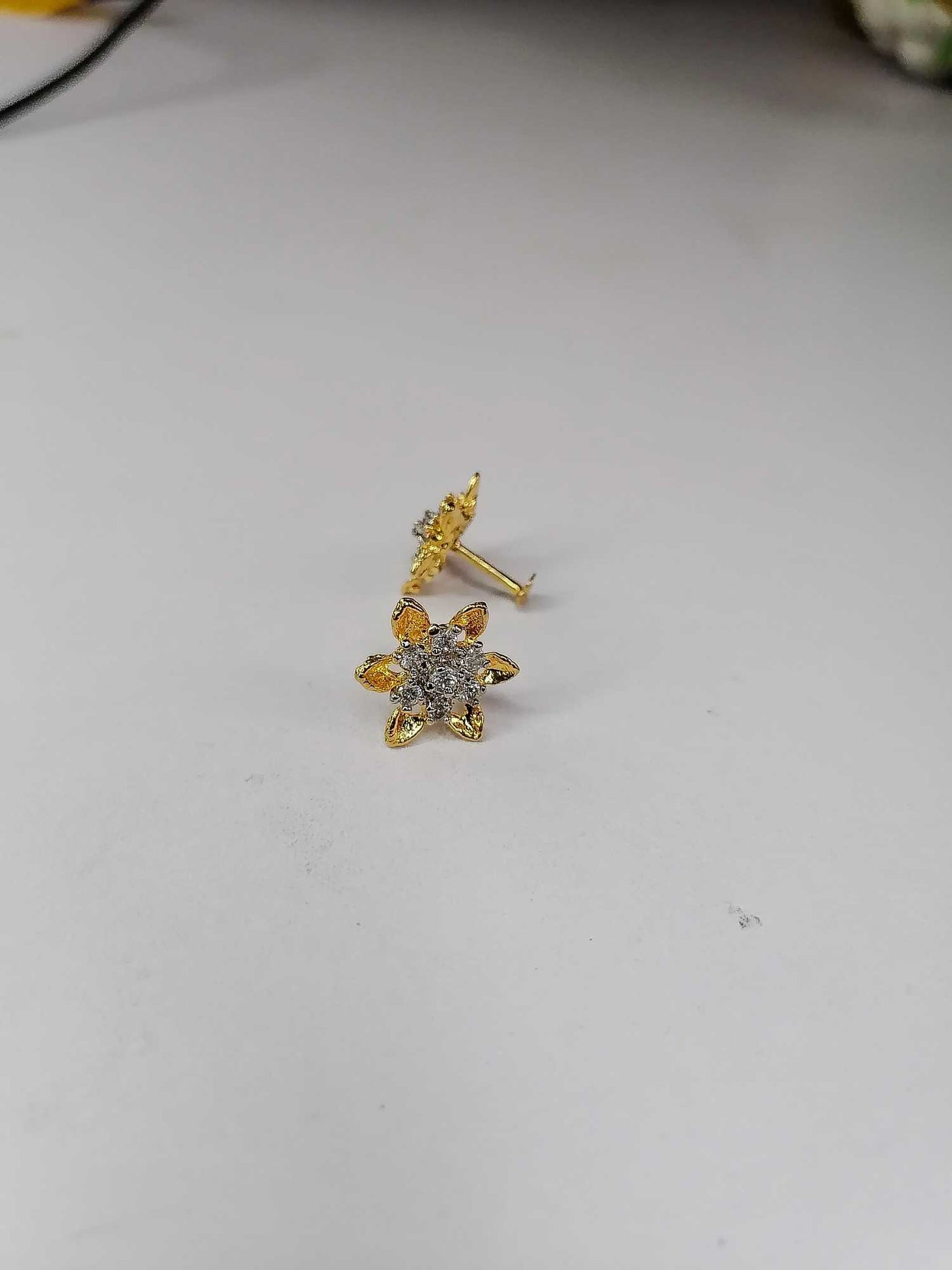 Gold Plated Floral Stud Nose Pin | 7 Stone Elegant Jewelry for Women & Girls