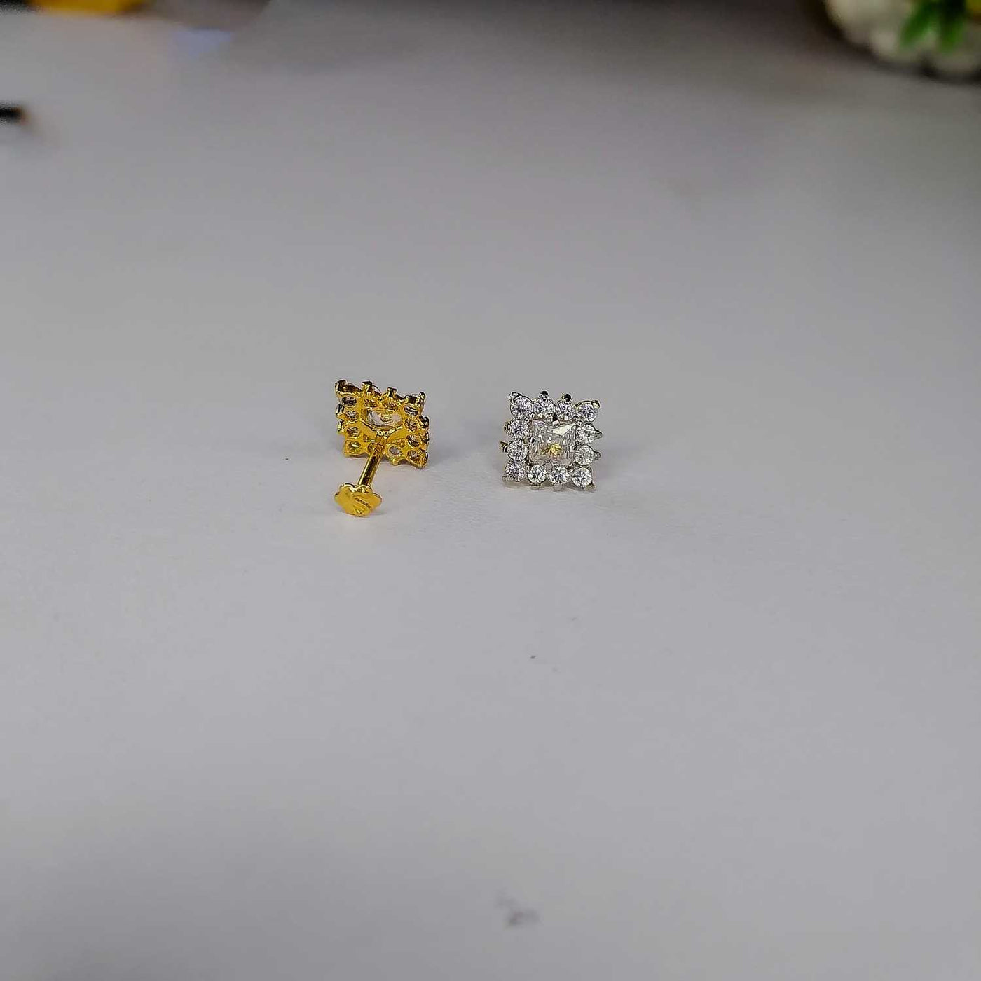 Gold Plated White Stone Stud Earrings | Square Cluster Design Jewelry for Women & Girls
