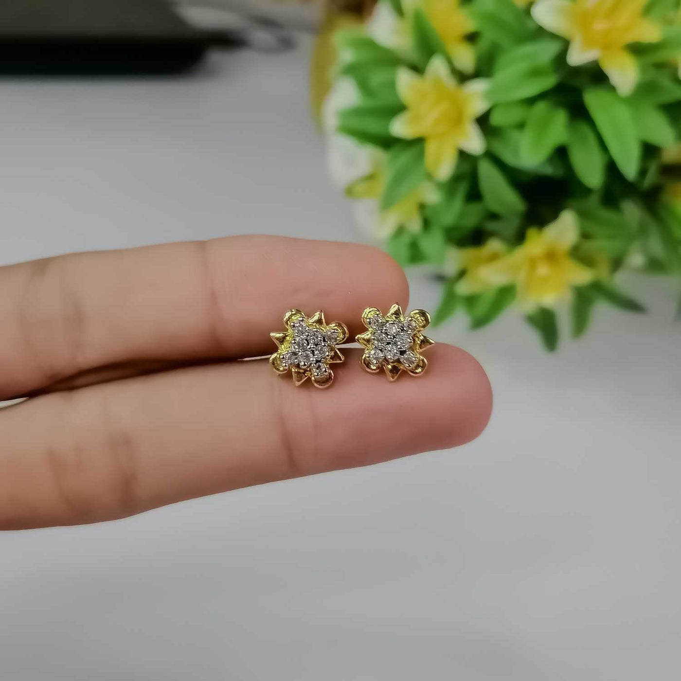 Gold Plated Flower Stud Earrings | Sparkling Stone Cluster Design for Women & Girls